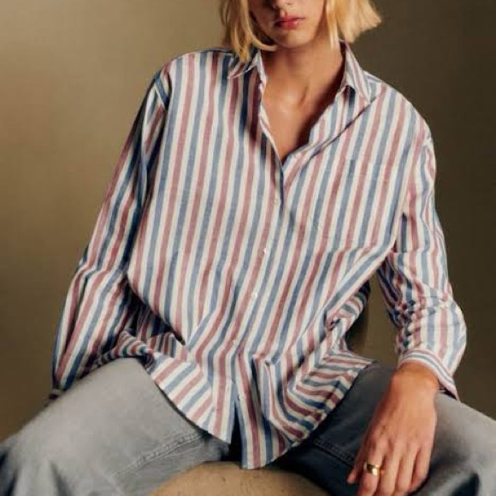 Sezane Max Shirt in Blue and Burgandy Stripe